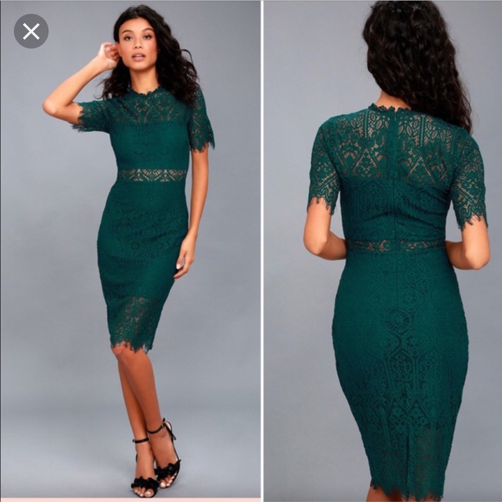 Lulus remarkable forest green lace dress